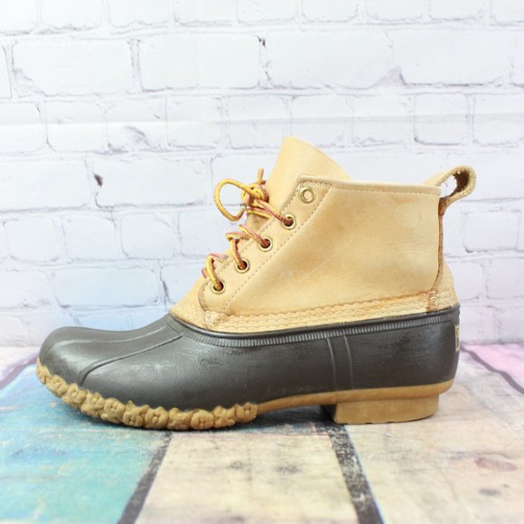 L.L. Bean Shoes - LL Bean Brown Leather Unlined Lace-up Snow Ankle Duck Boots Size M 7 / L 9
